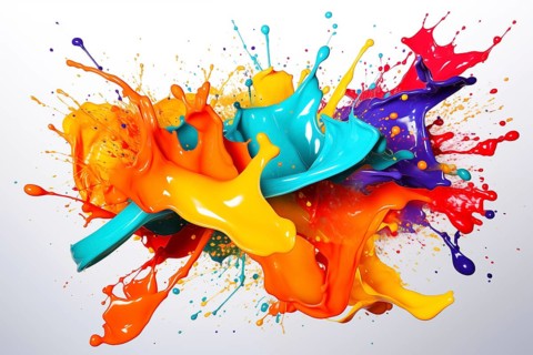 Abstract background of vibrant colorful paint splashes on black background, AI generated