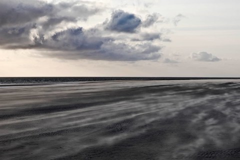 Mudflat landscape with dune sand, drifts in stormy weather, Norderney Island, North Sea, East