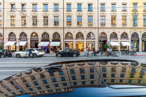Boutiques and shops in Maximilianstrasse, exclusive shopping street, Munich, Bavaria, Germany,