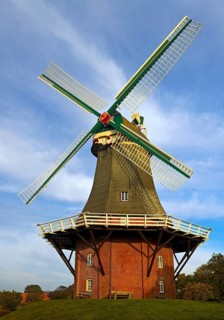 One of the two twin mills at the Old Greetsiel Low Seal, Greetsiel, Krummhörn, East Frisia, Lower