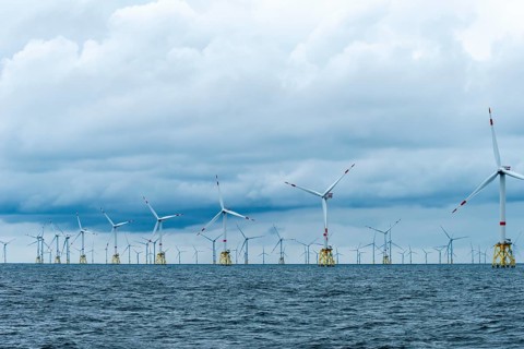 Offshore wind farm Nordsee Ost, operator RWE, north of Helgoland, German economic zone, wind