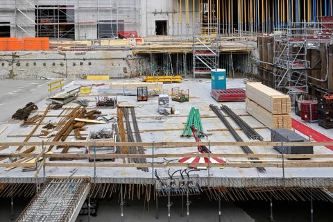 Large construction site for floor formwork