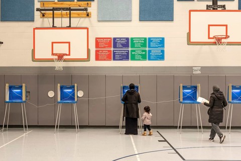 Deaarborn, Michigan USA, 27 February 2024, Voting at Geer Park School in Michigan's Presidential