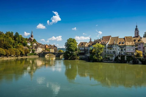 Village view with Rhine, Laufenburg, High Rhine, Black Forest, Baden-Württemberg, Germany, Europe