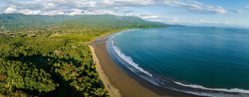 Aerial view, waves, beach and rainforest, Marino Ballena National Park, Osa National Park, dream