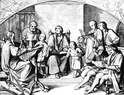 Martin Luther with the Cantorei in the House, religion, Kontorei, German hymn, song, piety,