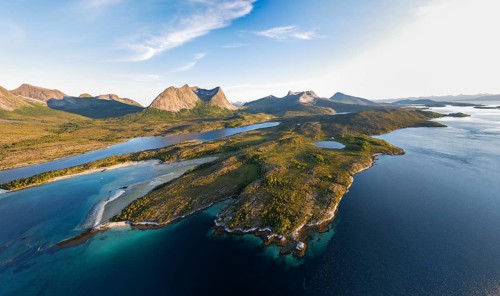 Fjord with mountains, Mount Stortinden, Efjord, Tysfjord, Ofoten, Nordland, Norway, Europe