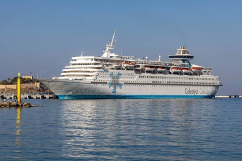 Celestyal Olympia, cruise ship of the Cypriot Celestyal Cruises, length 214 metres. Cruise harbour