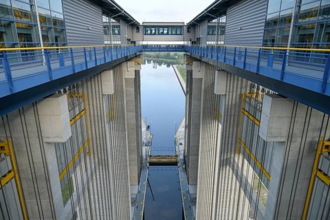 View into the trough, New Niederfinow North Ship's Hoist, Brandenburg, Germany, Europe