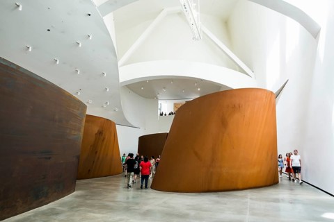 Guggenheim Museum, architect Frank Gehry, interior view, artist Richard Serra, Bilbao, Basque