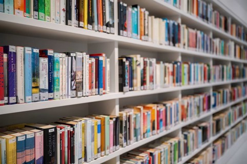 Interior photograph, bookshelf, books, city library, architect Eun Young Yi, Stuttgart,