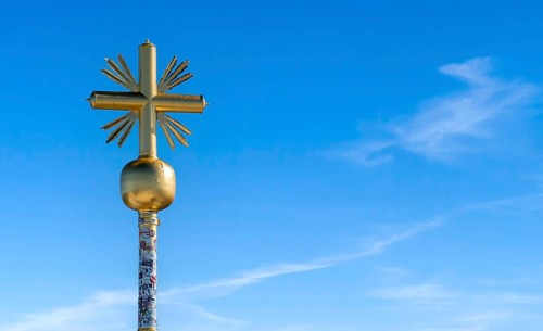 Summit cross on the Zugspitze, Garmisch-Partenkirchen, Werdenfelser Land, Bavaria, Germany, Europe