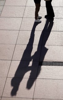 Passers-by with shadows, lovers, winter, Saxony, Germany, Europe