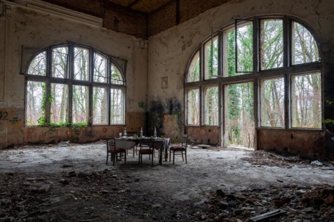 Former dining room of the Alpenhaus, Beelitz-HeilstÃ¤tten, once a lung sanatorium, from 1945 to