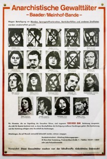 German wanted poster with mug shots of terrorists of Baader-Meinhof Group, Red Army Faction,