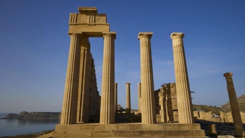 Acropolis of Lindos, morning light, Temple of Athena Lindia, Lindos, Rhodes, Dodecanese, Greek