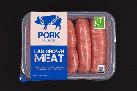 Lab grown cultured meat concept for artificial in vitro cell culture meat production with packed
