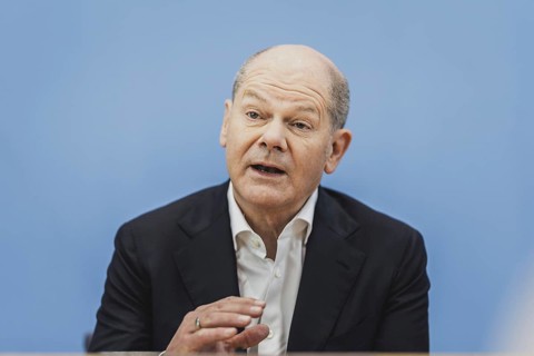 Olaf Scholz (SPD), Federal Chancellor, recorded at a federal press conference on current domestic