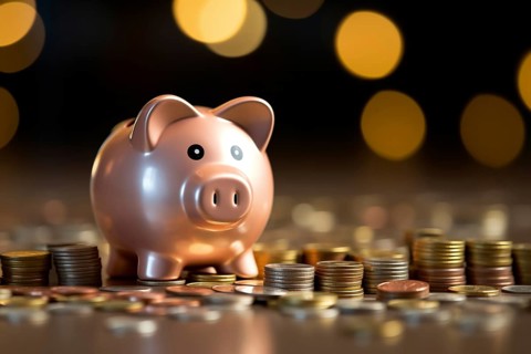 Wealth banking investing income savings money success security deposit concept, piggy bank on the