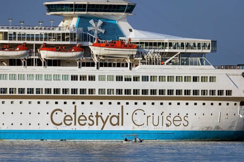Celestyal Olympia, cruise ship of the Cypriot Celestyal Cruises, length 214 metres. Cruise harbour