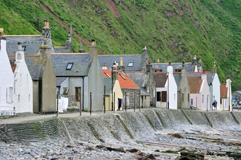 Crovie, a small village on a narrow ledge along the sea comprising a single row of houses in