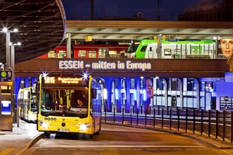 Essen public transport buses and regional trains at the main railway station, mobility,