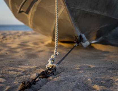 Small fishing boats on the beach, Baabe, Rügen, Mecklenburg-Vorpommern, Germany, Europe