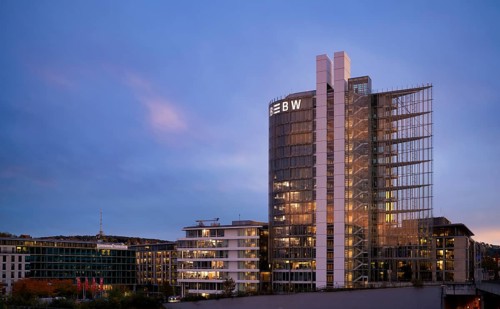 Landesbank Baden-Württemberg administration building, white glass with punctual glass mounting,