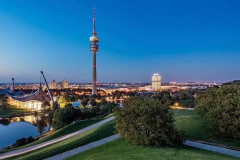 Olympic Tower in the Olympic Park and the BMW four-cylinder administration building in Munich,