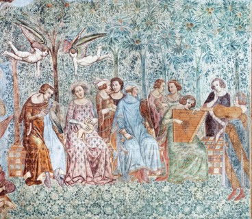 Young party in the garden, detail from the fresco Il Trionfo della Morte, the Triumph of Death,