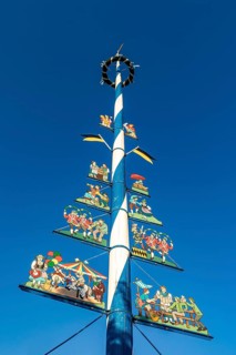 Maypole at the Viktualienmarkt in Munich, Bavaria, Germany, Europe