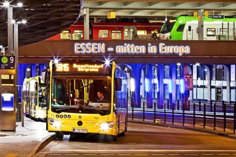 Essen public transport buses and regional trains at the main railway station, mobility,