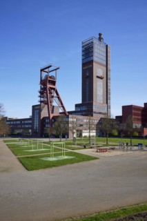 Nordstern colliery with winding tower in Nordsternpark, Gelsenkirchen, Ruhr area, independent city,