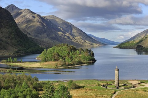 The Glenfinnan Monument on the shores of Loch Shiel, erected in 1815 to mark the place where Prince