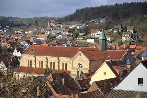 Townscape with Romanesque abbey church, Otterberg, Palatinate Forest, Rhineland-Palatinate,