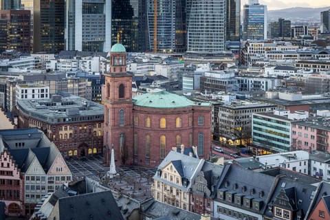 St Paul's Church in the evening, national symbol of German history, city centre of Frankfurt am