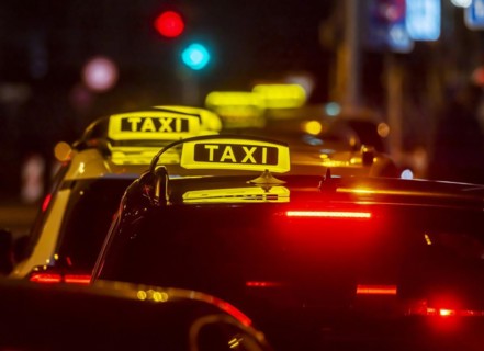 Illuminated taxi sign in the evening, symbolic photo, Stuttgart, Baden-Württemberg, Germany, Europe