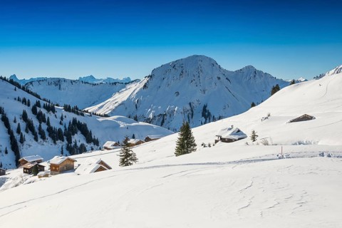Snow-covered mountain landscape, Damüls, Bregenzerwald, Vorarlberg, Austria, Europe