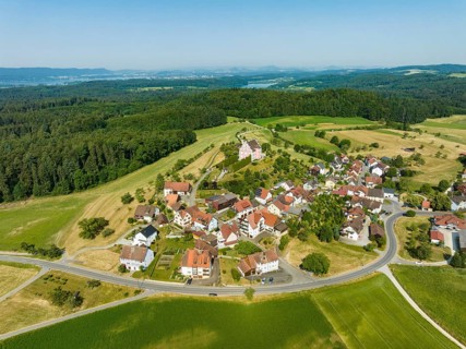 Aerial view of the village of Freudental with Freudental Castle on the Bodanrück, Constance County,