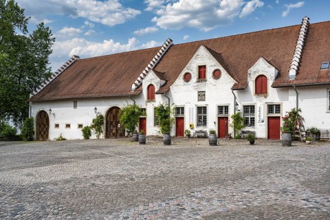 Former monastery barns on the monastery square of the former Benedictine abbey, Rheinau,