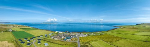 Aerial panorama of the village of John o' Groats, the north-easternmost point of Great Britain with