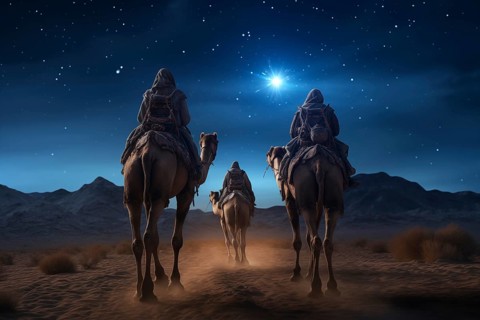 Christmas Jesus birth concept, Adoration of the Magi, Three Wise Men, Three Kings, and the Three