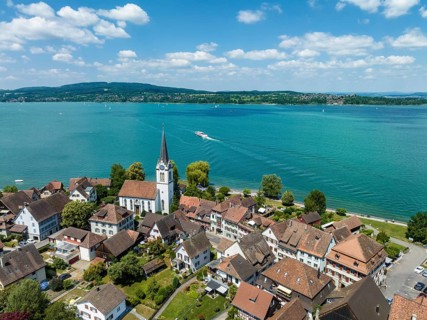 Aerial view of the municipality of Berlingen, on the horizon on the left the Höri peninsula, Lake