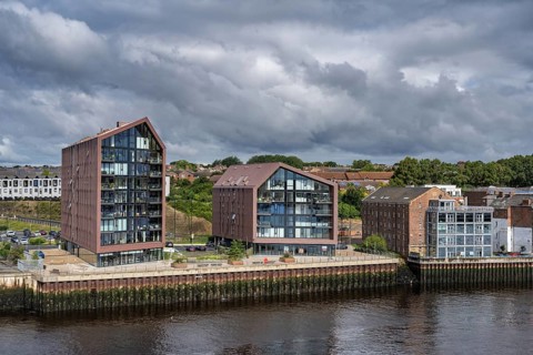 Modern homes on the banks of the River Tyne, North Shields, Newcastle upon Tyne, Northumberland,
