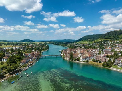 Aerial view of the town of Stein am Rhein, Canton Schaffhausen, Switzerland, Europe