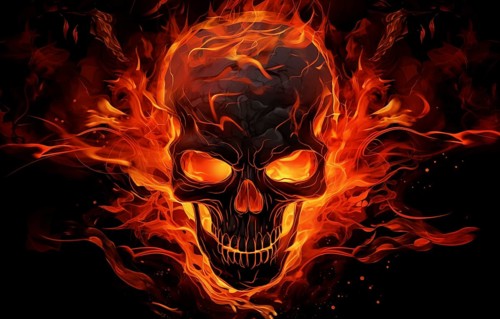 Spooky and scary burning skull on a dark background. Perfect for Halloween or horror-themed