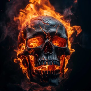 Spooky and scary burning skull on a dark background. Perfect for Halloween or horror-themed