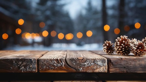 Christmas themed decorative empty wooden base for product item or text display, AI generated