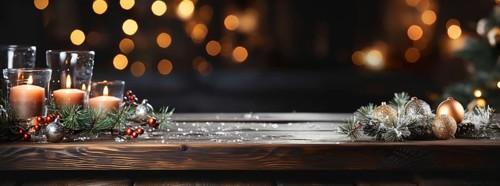 Christmas themed decorative empty wooden base for product item or text display, AI generated