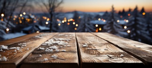 Christmas themed decorative empty wooden base for product item or text display, AI generated